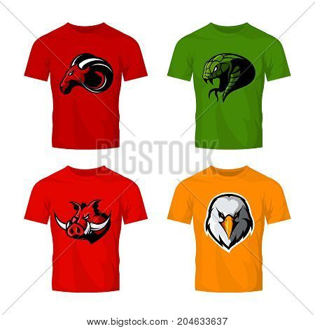 Furious eagle, ram, snake and boar sport vector logo concept set isolated on white. 
Street wear mascot team badge design. Premium quality wild animal emblem t-shirt tee print illustration.