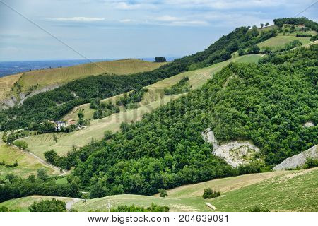 Summer landscape along the road from Maranello to Serramazzoni (Modena Emilia Romagna Italy) at summer