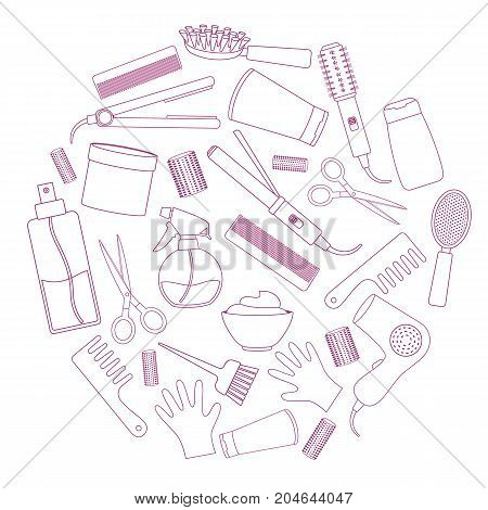 Set of line equipments for styling and hair care. Products and tools for home remedies of hair care. Vector