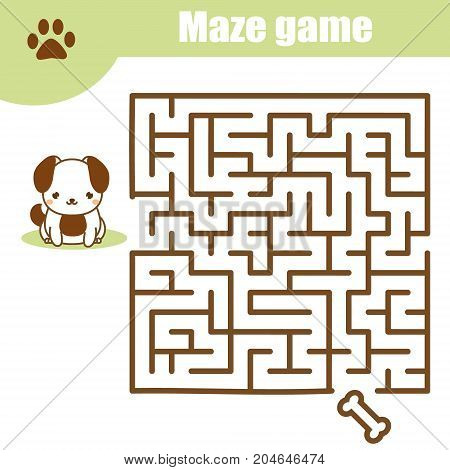 Maze children game: help the dog go through the labyrinth. Kids activity sheet