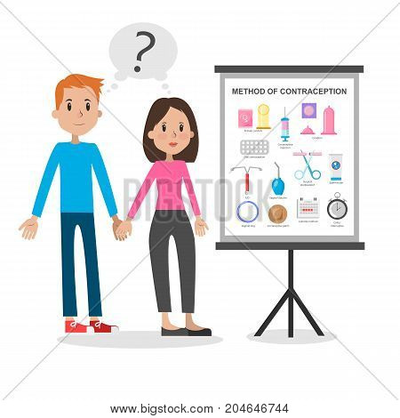 Methods of contarception. Young couple with board.