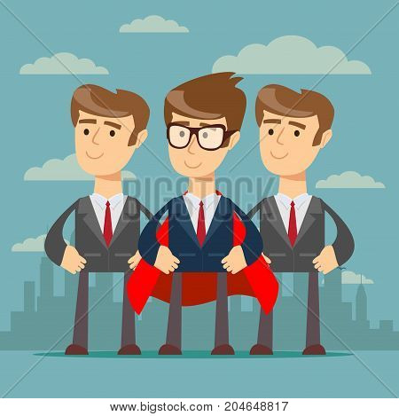 Super business team - Illustration of super leader and super businessmen in red capes