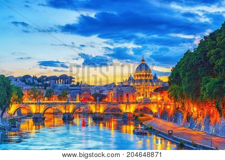 View On Bridge Vittorio Emanuele Ii (ponte Vittorio Emanuele Ii) And Vatican City St. Peter's Basili