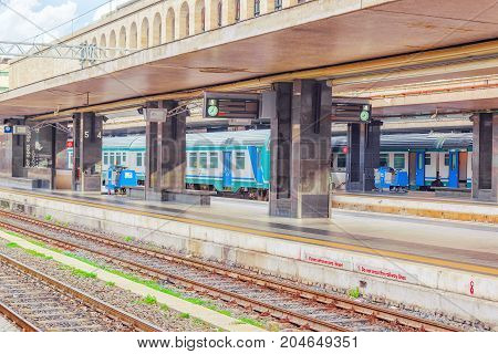 Rome , Italy - May 11, 2017 : Passenger Train, People On Rome Railways Stantion - Roma Termini. Ital
