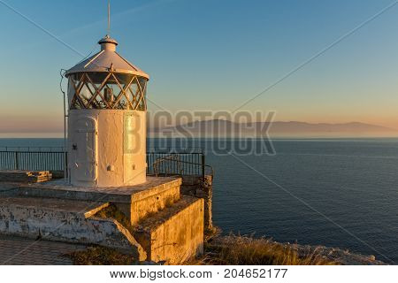 Sunset over Lighthouse in Kavala, East Macedonia and Thrace, Greece