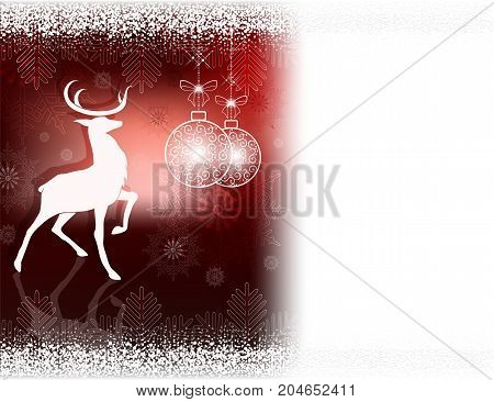 dark red christmas design with a deer with a raised paw and snowflakes