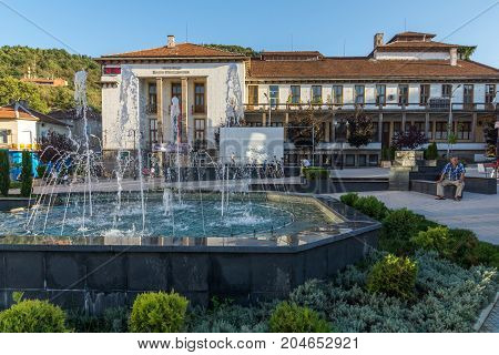 PETRICH, BULGARIA - SEPTEMBER 6, 2017:  Panoramic view of Centre of town of Petrich, Blagoevgrad region, Bulgaria