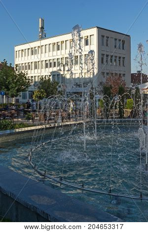 PETRICH, BULGARIA - SEPTEMBER 6, 2017:  Panoramic view of Centre of town of Petrich, Blagoevgrad region, Bulgaria