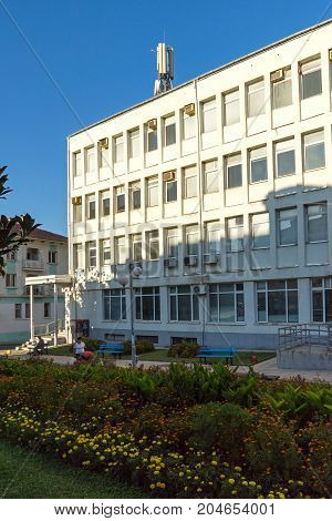 PETRICH, BULGARIA - SEPTEMBER 6, 2017:  Panoramic view of Centre of town of Petrich, Blagoevgrad region, Bulgaria