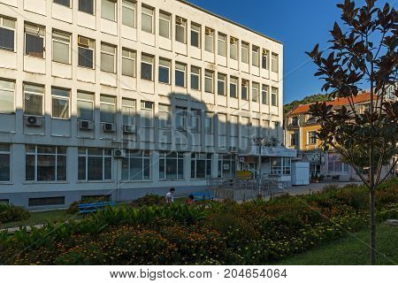 PETRICH, BULGARIA - SEPTEMBER 6, 2017:  Panoramic view of Centre of town of Petrich, Blagoevgrad region, Bulgaria