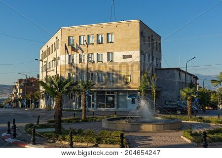 PETRICH, BULGARIA - SEPTEMBER 6, 2017:  Building of town hall in Centre of Petrich, Blagoevgrad region, Bulgaria