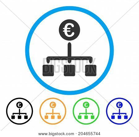 Euro Cash Flow icon. Vector illustration style is a flat iconic euro cash flow gray rounded symbol inside light blue circle with black, green, blue, yellow color versions.