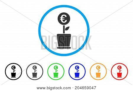 Euro Project Pot rounded icon. Style is a flat euro project pot gray symbol inside light blue circle with black, gray, green, blue, red, orange versions.