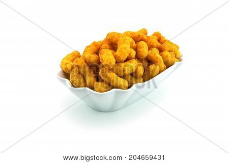 Peanut flips close up of fast food on white background