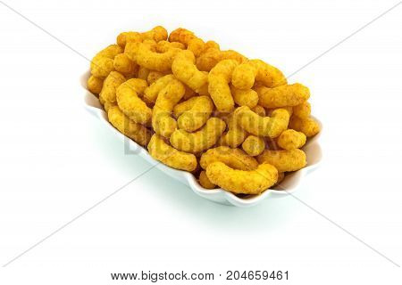 Peanut flips close up of fast food on white background