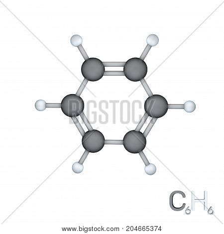 Benzene model molecule. Isolated on white background. 3D rendering illustration.