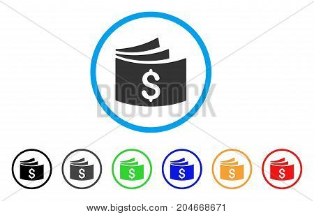 Checkbook rounded icon. Style is a flat checkbook grey symbol inside light blue circle with black, gray, green, blue, red, orange color versions. Vector designed for web and software interfaces.