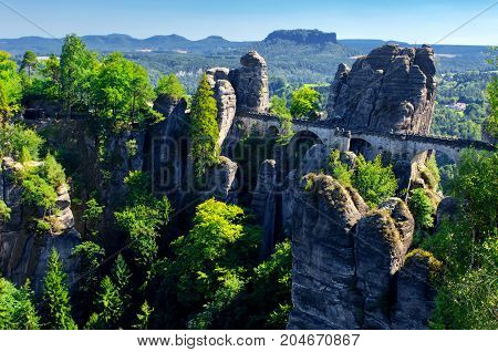 Bastei Bridge At National Park Saxon Switzerland
