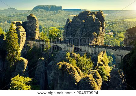Bastei Bridge At National Park Saxon Switzerland