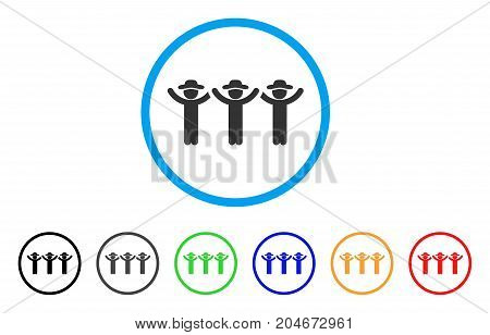 Gentlemen Hands Up Roundelay rounded icon. Style is a flat gentlemen hands up roundelay gray symbol inside light blue circle with black, gray, green, blue, red, orange color versions.