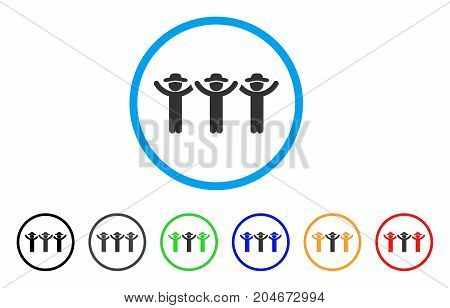 Gentlemen Hands Up Roundelay rounded icon. Style is a flat gentlemen hands up roundelay gray symbol inside light blue circle with black, gray, green, blue, red, orange variants.
