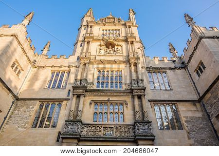 Oxford UK - December 20 2016 : View of historic university of Oxford England. Oxford is known as the home of the University of Oxford.