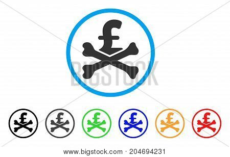 Mortal Pound Debt rounded icon. Style is a flat mortal pound debt grey symbol inside light blue circle with black, gray, green, blue, red, orange versions.