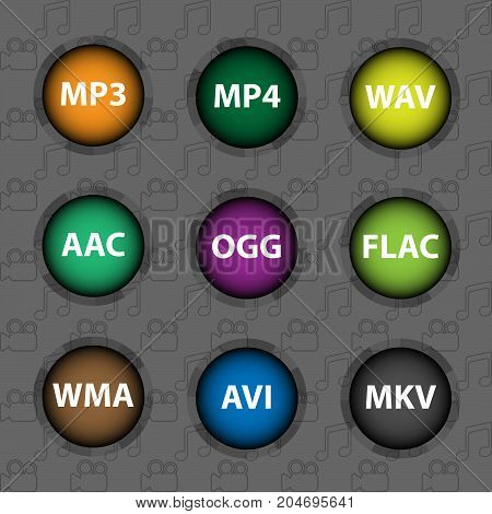 Set of Audio & Video File Format icons. Vector illustration.