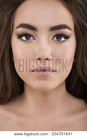 Close up portrait of a amazing beautiful brunette woman