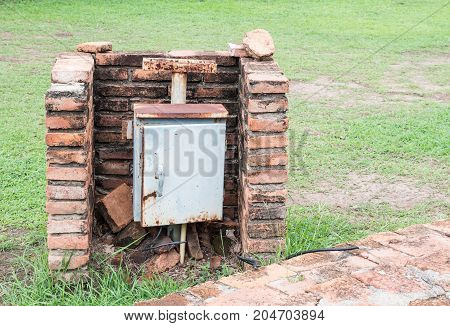 Rustry control box for electrical distribution in the historical park.