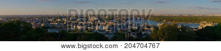 High resolution Panorama of the city of Kiev with a view of the Dnieper River the historical and industrial districts of the city and the left bank