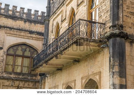 Balcony Of Dadiani Palace Located Inside A Park In Zugdidi, Georgia