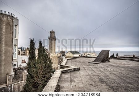 Panoramic View On Baku City And Flame Towers From Old City In Baku, Capital Of Azerbaijan Republic