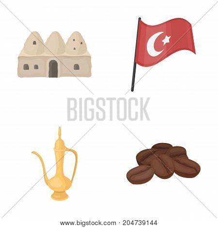 House hive, national flag, coffee pot copper, grains coffee.Turkey set collection icons in cartoon style vector symbol stock illustration .