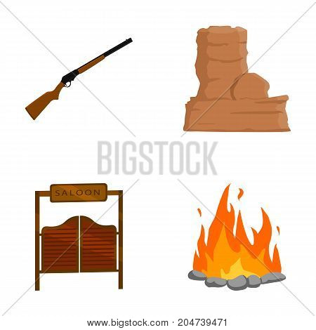 Winchester, saloon, rock, fire.Wild west set collection icons in cartoon style vector symbol stock illustration .