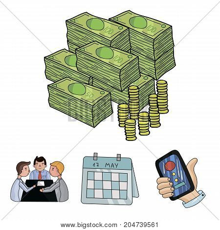 Calendar, telephone conference, agreement, cash.Business-conference and negotiations set collection icons in cartoon style vector symbol stock illustration .