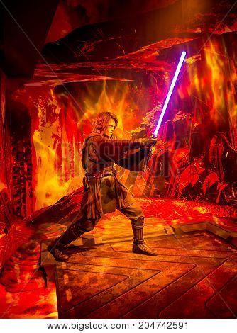 London, England, April 2017: A wax statue of Anakin Skywalker from Star Wars Episode VI in Madame Tussaud museum in London England