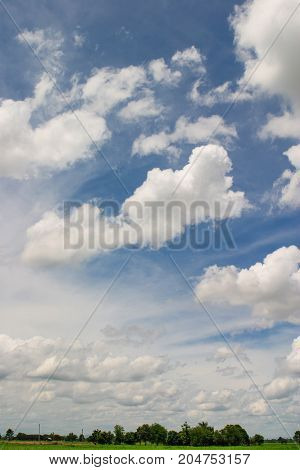 White cloudy on blue sky in rainy season.