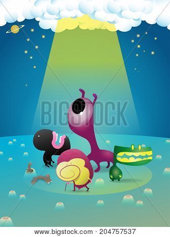 vector of character design of aliens in cartoon