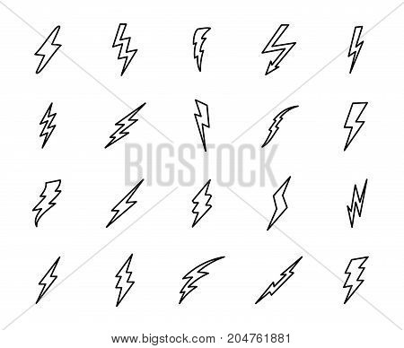 Premium set of thunder line icons. Simple pictograms pack. Stroke vector illustration on a white background. Modern outline style icons collection.