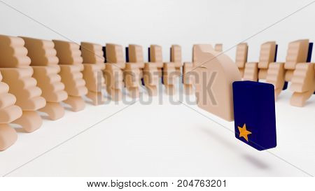 Thumb up sign surrounded by a crowd of thumb down signs in neat circular formation. The 3d illustration portrays disapproval of everyone present in a meeting or campaign. It also denotes everybody disliking an idea.