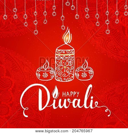 Elegant card design of traditional Indian festival Diwali with lamp. Beautiful greeting card for festival of diwali celebration.