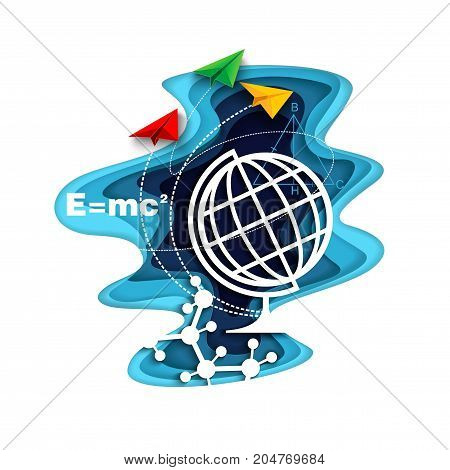 Education and school concept vector poster in paper art origami style.