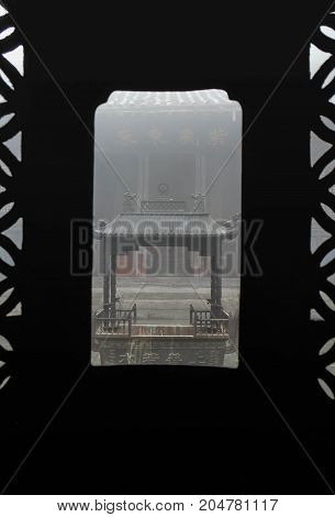 The shadow of the window at Old chinese temple . the one of temple in Wudang mountain. Wudang 2017 Sep 09 Hubei China