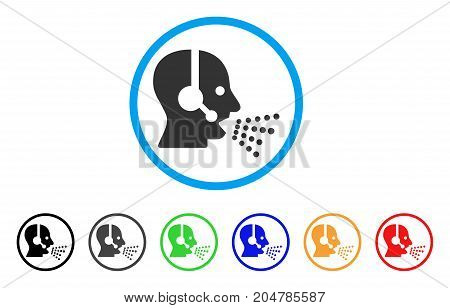 Operator Speech rounded icon. Style is a flat operator speech gray symbol inside light blue circle with black, gray, green, blue, red, orange color versions.