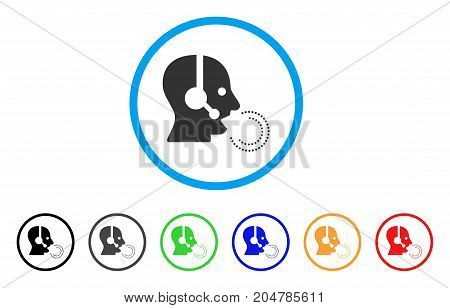 Operator Speech rounded icon. Style is a flat operator speech gray symbol inside light blue circle with black, gray, green, blue, red, orange variants. Vector designed for web and software interfaces.