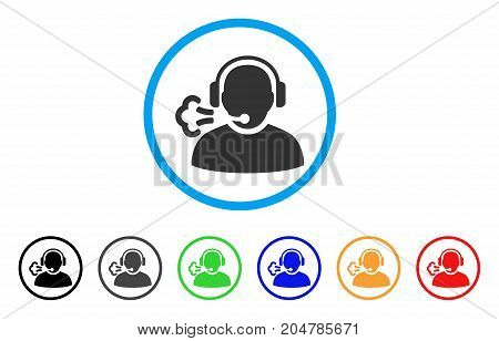 Operator Speech rounded icon. Style is a flat operator speech grey symbol inside light blue circle with black, gray, green, blue, red, orange variants. Vector designed for web and software interfaces.