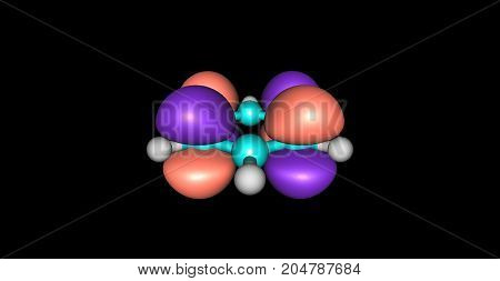 Lowest unoccupied molecular orbital or LUMO of a benzene molecule. 3D illustration