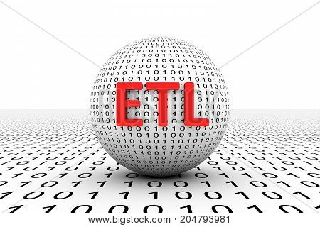 ETL conceptual sphere binary code 3d illustration