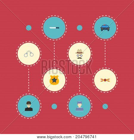 Flat Icons Manacles, Bayonet, Prisoner And Other Vector Elements